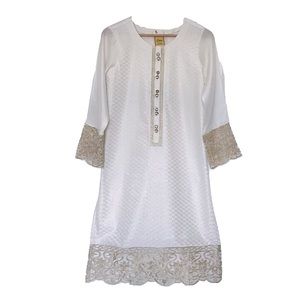 Poshak White Kurta with Pearl Buttons